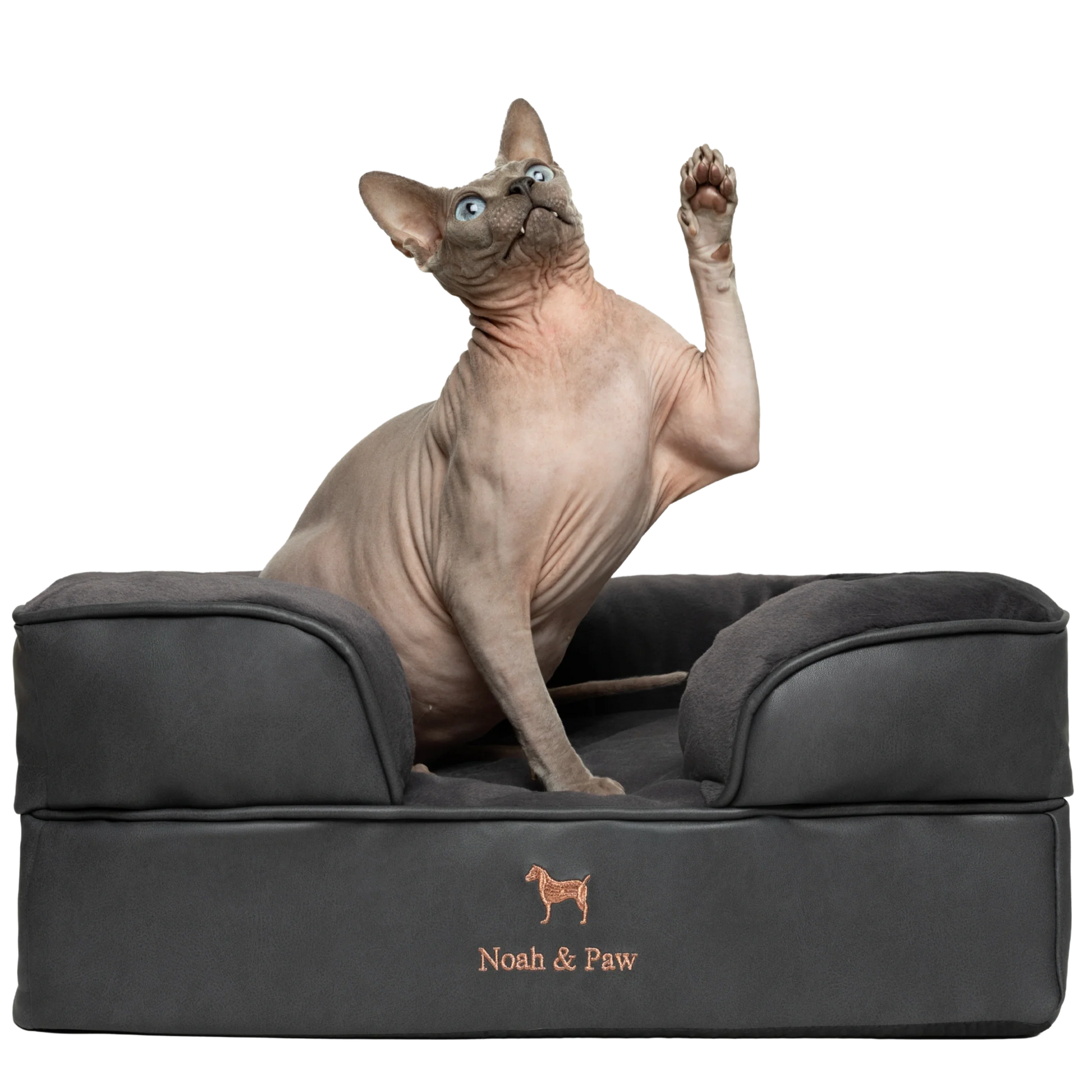 Orthopedic Faux Leather Pet Bed Sofa Style - Black - S