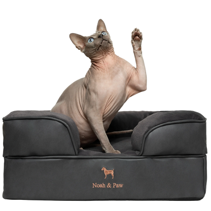 Orthopedic Faux Leather Pet Bed Sofa Style - Black - S