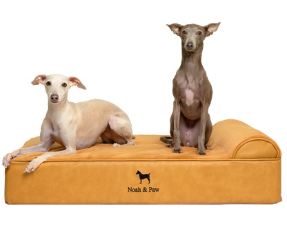 Orthopedic Faux Leather Pet Bed Sofa Style - Camel - L