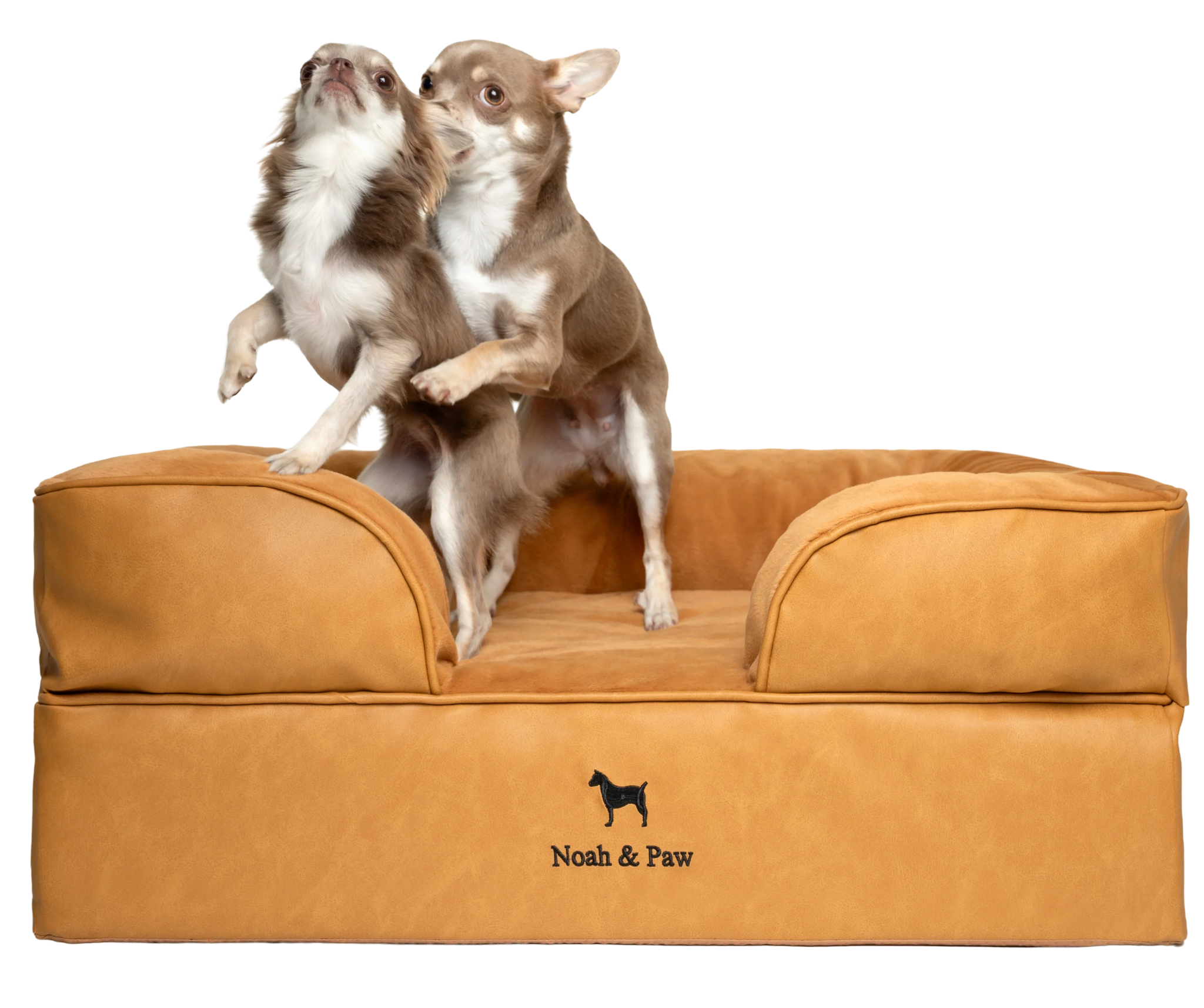Orthopedic Faux Leather Pet Bed Sofa Style - Camel - M
