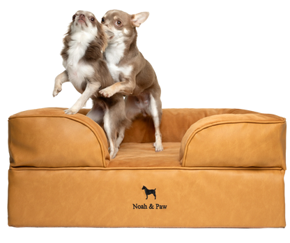 Orthopedic Faux Leather Pet Bed Sofa Style - Camel - M