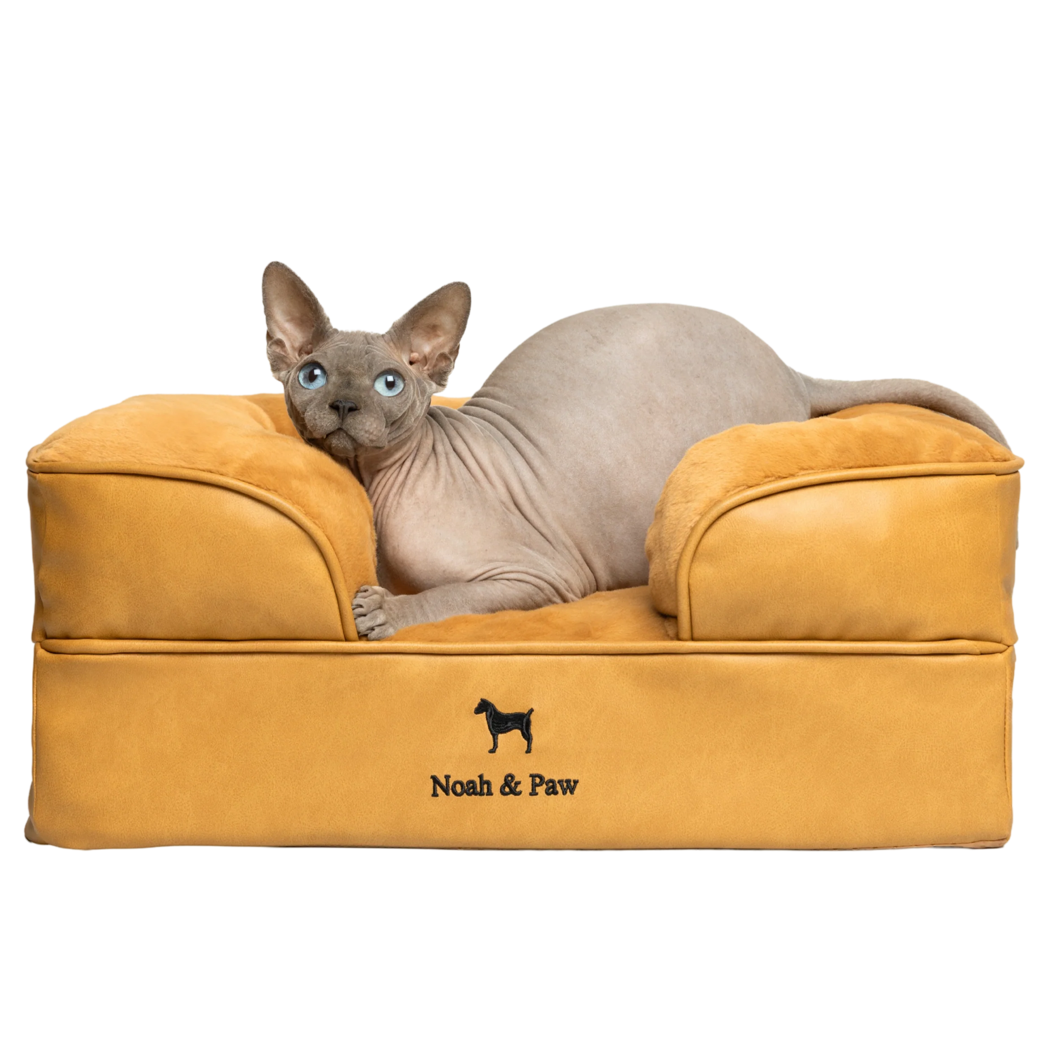 Orthopedic Faux Leather Pet Bed Sofa Style - Camel - S