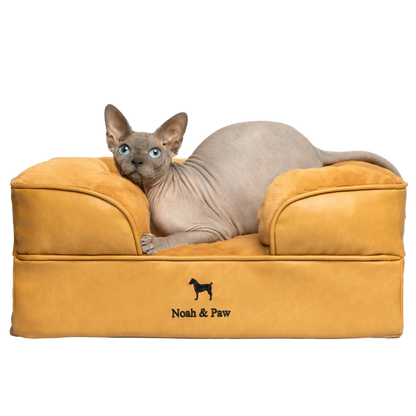 Orthopedic Faux Leather Pet Bed Sofa Style - Camel - S
