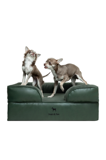 Orthopedic Faux Leather Pet Bed Sofa Style - Dark Green - M