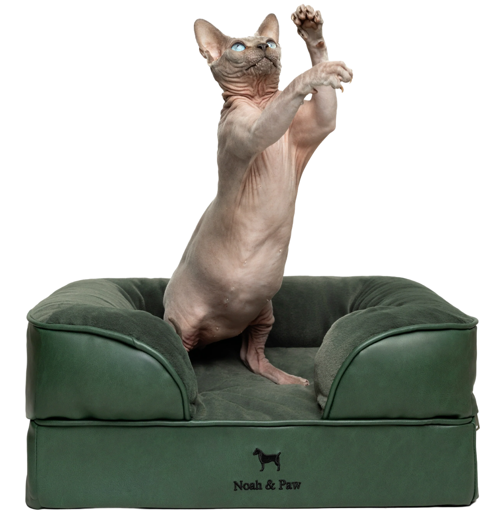 Orthopedic Faux Leather Pet Bed Sofa Style - Dark Green - S