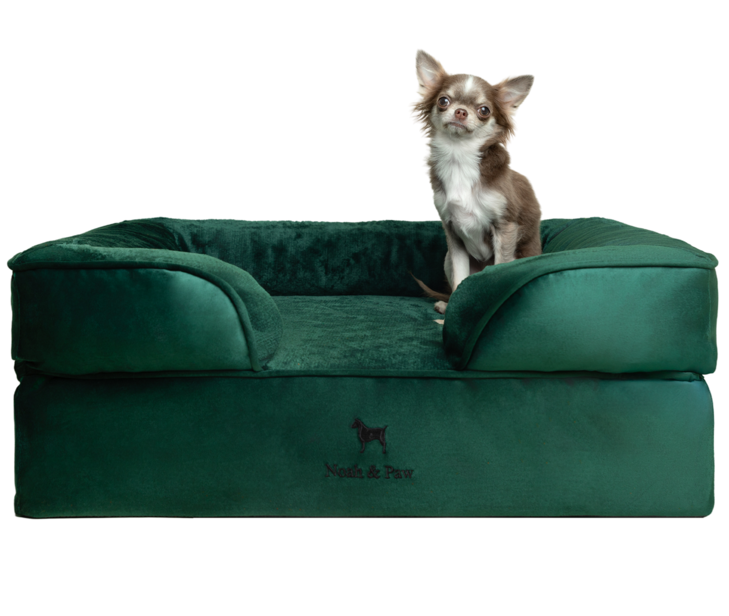Velvet, Orthopedic Pet Bed, Sofa Style - Dark Green - M