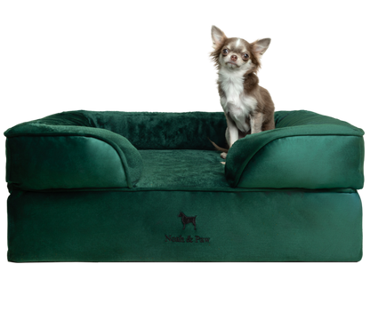 Velvet, Orthopedic Pet Bed, Sofa Style - Dark Green - M