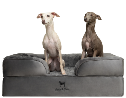 Velvet, Orthopedic Pet Bed, Sofa Style - Grey - L