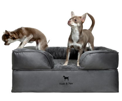 Velvet, Orthopedic Pet Bed, Sofa Style - Grey - M