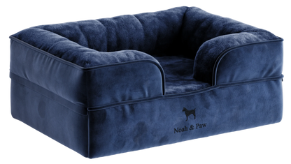 Velvet, Orthopedic Pet Bed, Sofa Style - Navy Blue - S