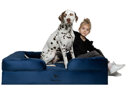 Velvet, Orthopedic Pet Bed, Sofa Style - Navy Blue - XL
