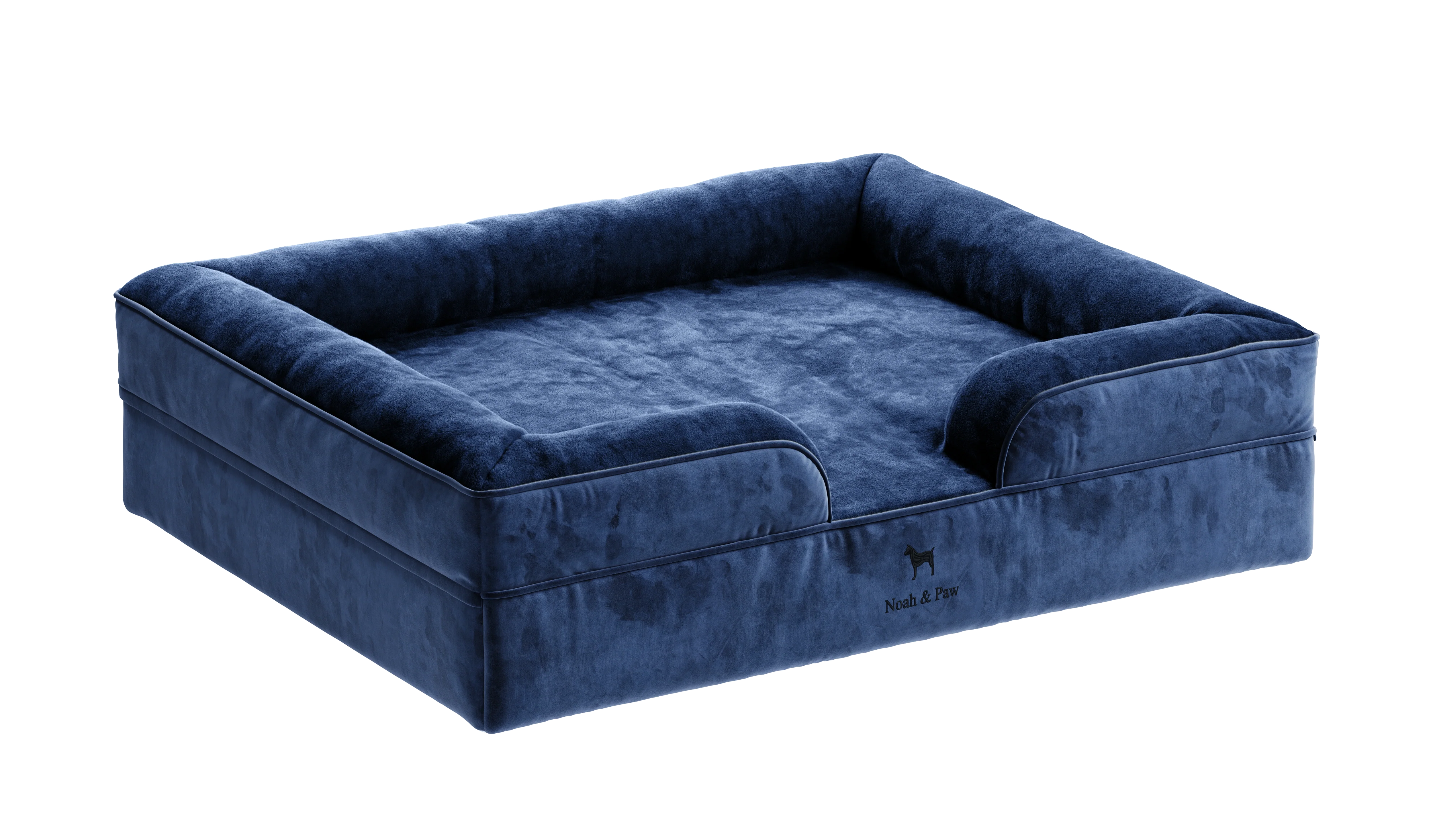 Velvet, Orthopedic Pet Bed, Sofa Style - Navy Blue - XXL