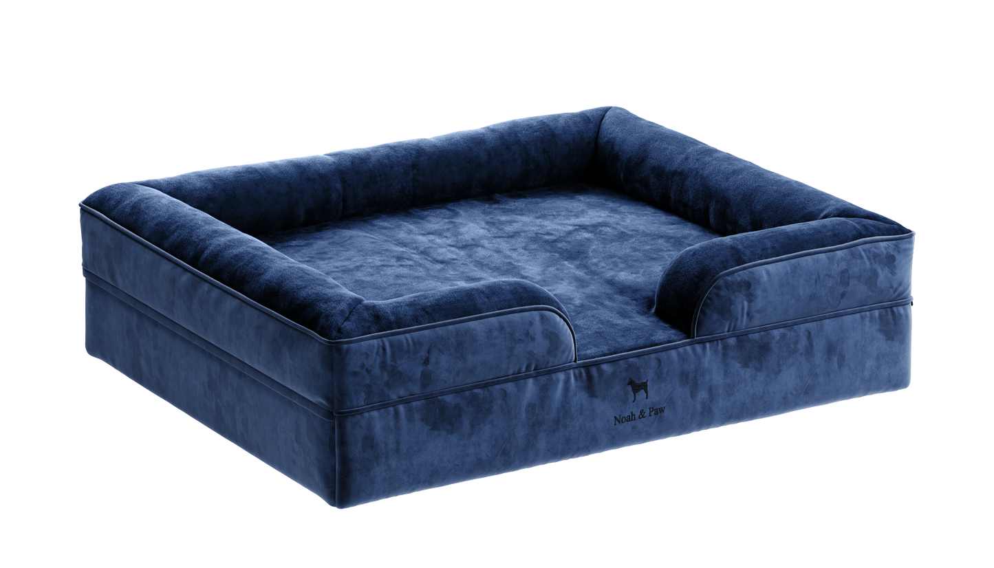 Velvet, Orthopedic Pet Bed, Sofa Style - Navy Blue - XXL