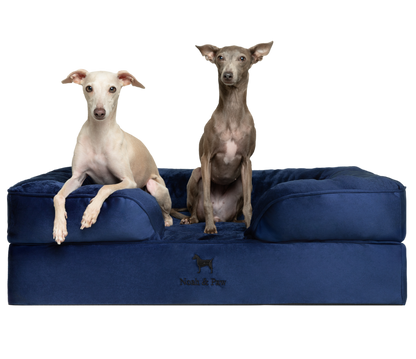 Velvet, Orthopedic Pet Bed, Sofa Style - Navy Blue - L