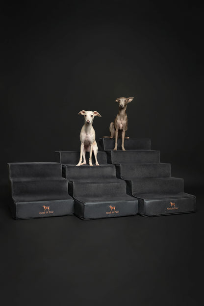 Luxury Dog Stairs for Bed, Faux Leather Collection, Black