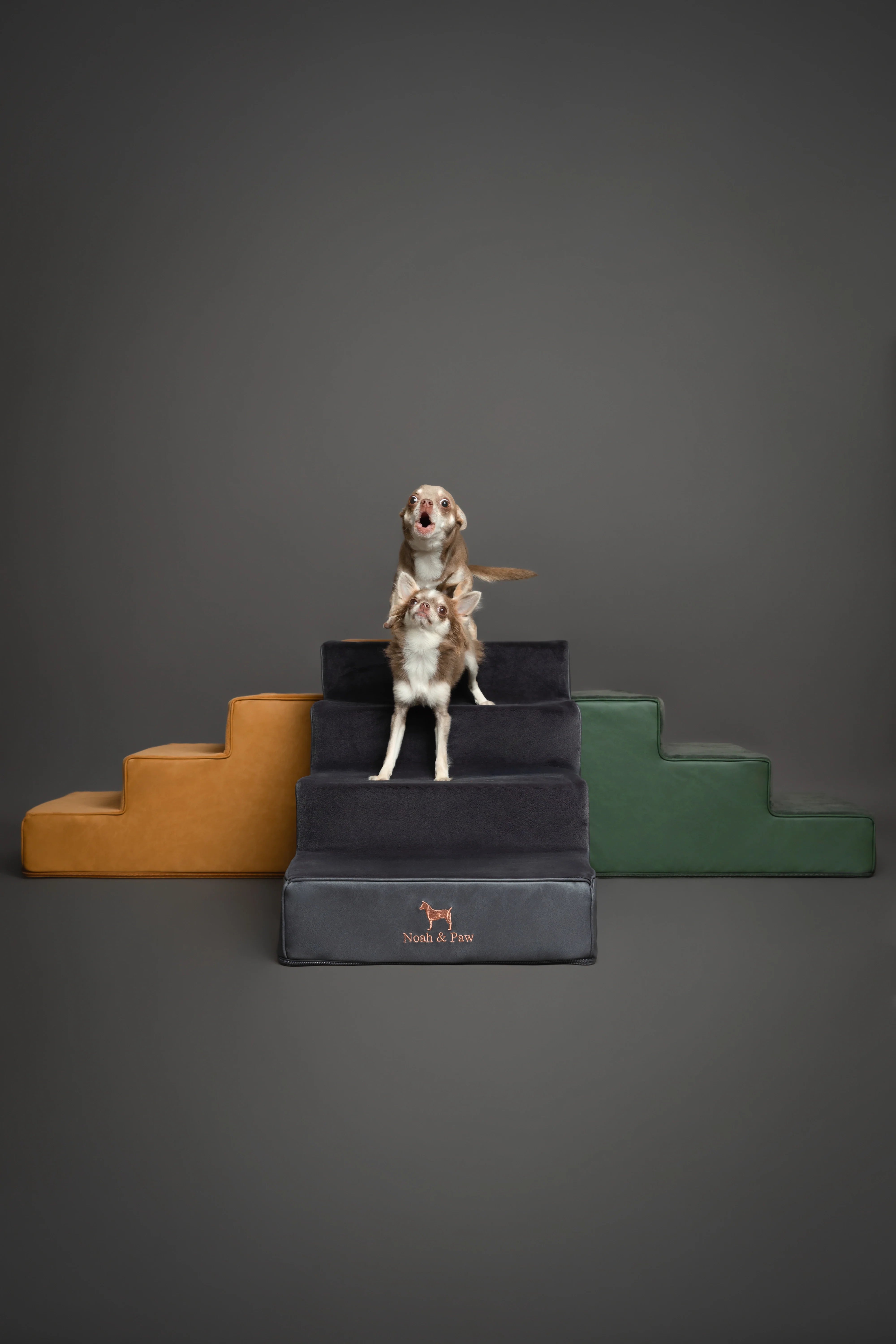 Luxury Dog Stairs for Bed, Faux Leather Collection, Black