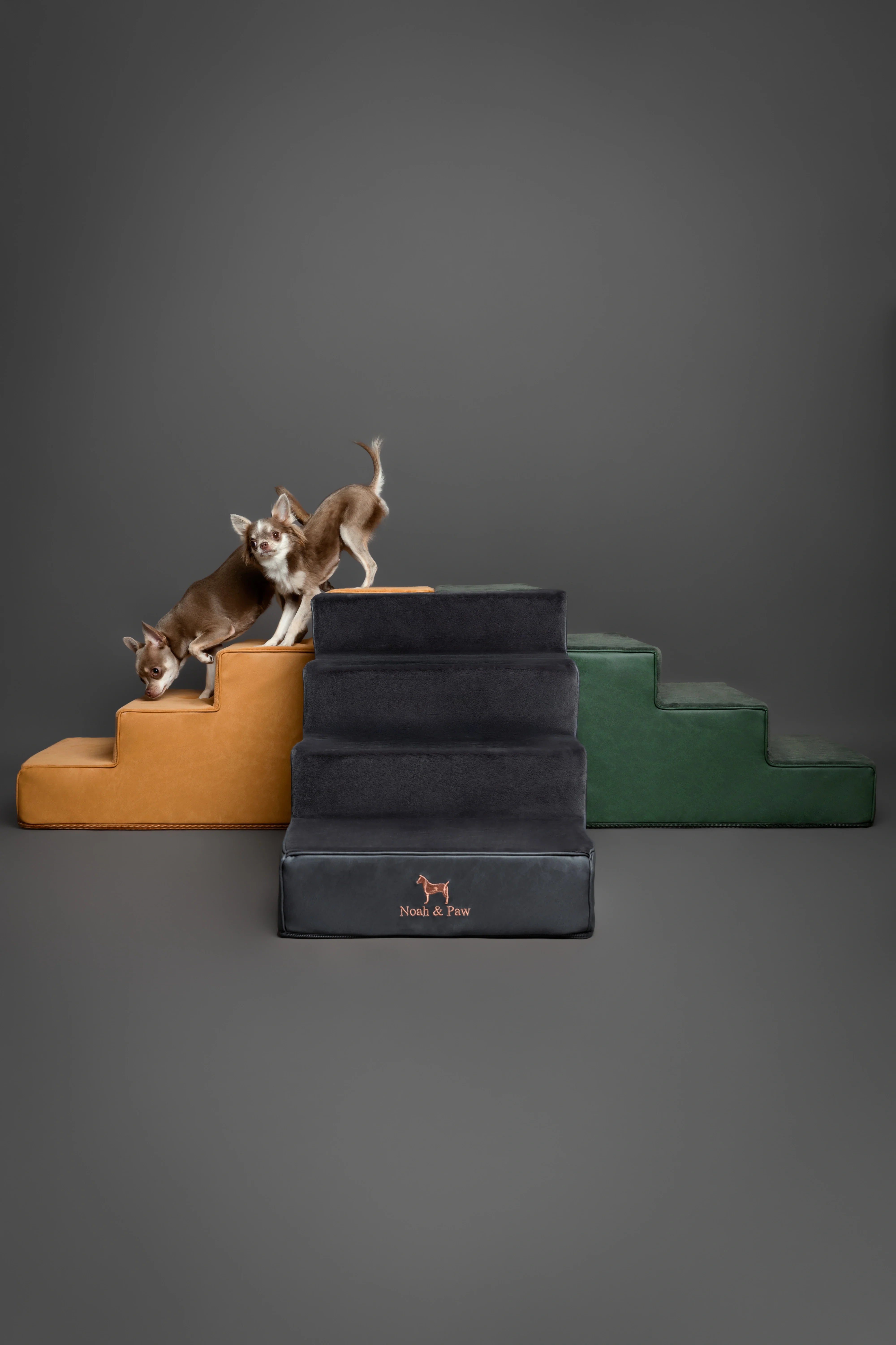 Luxury Dog Stairs for Bed, Faux Leather Collection, Black