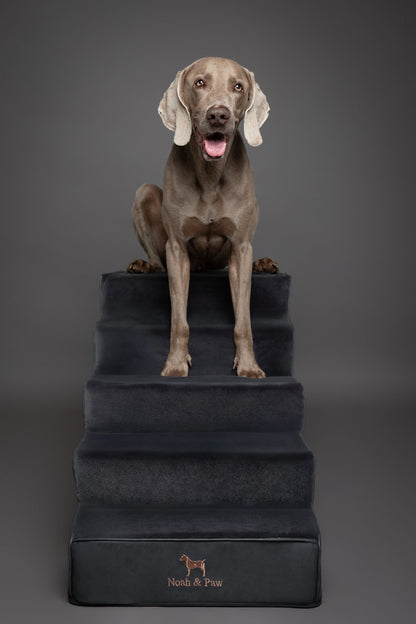 Luxury Dog Stairs for Bed, Faux Leather Collection, Black