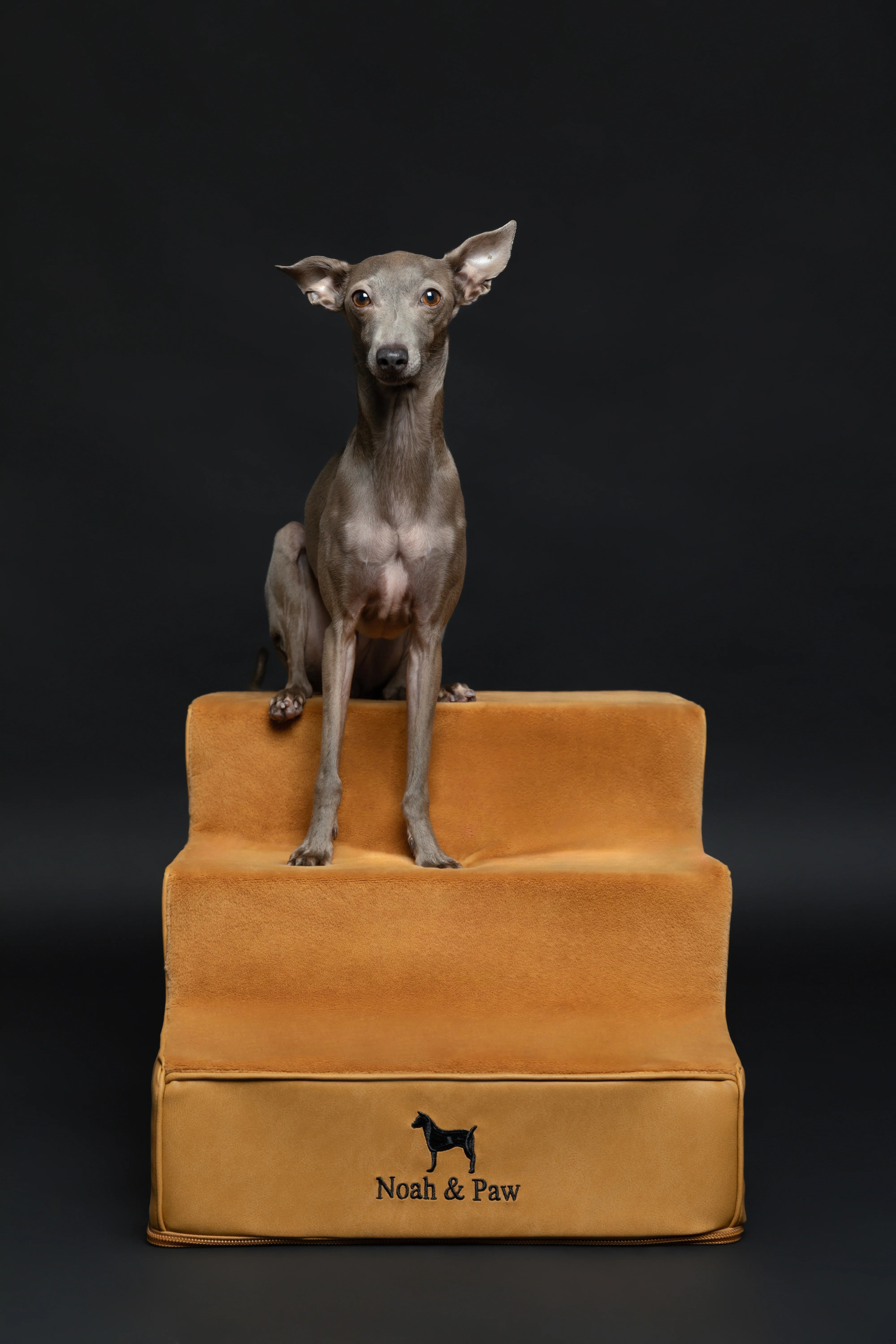 Luxury Dog Stairs for Bed, Faux Leather Collection, Camel