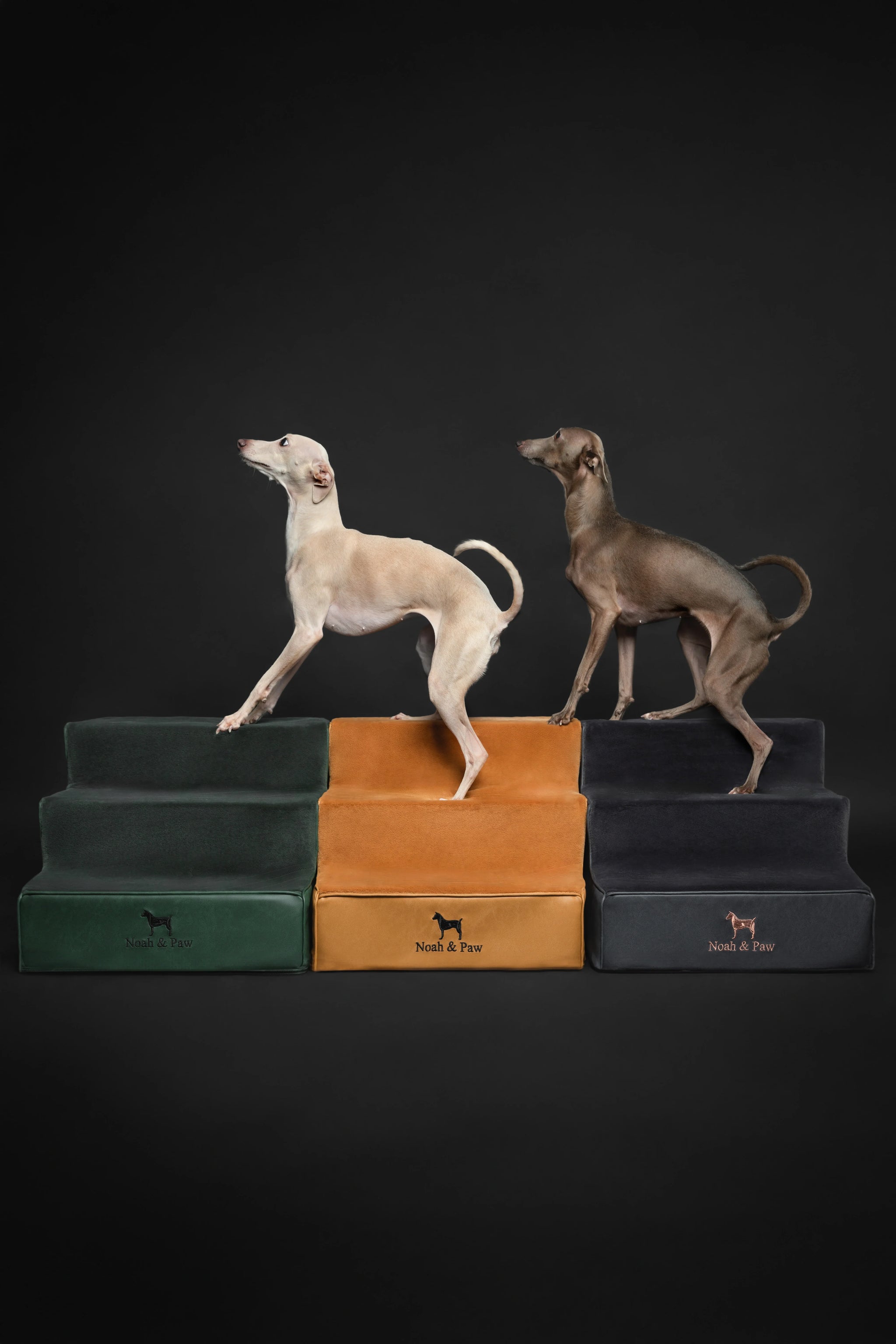 Luxury Dog Stairs for Bed, Faux Leather Collection, Camel