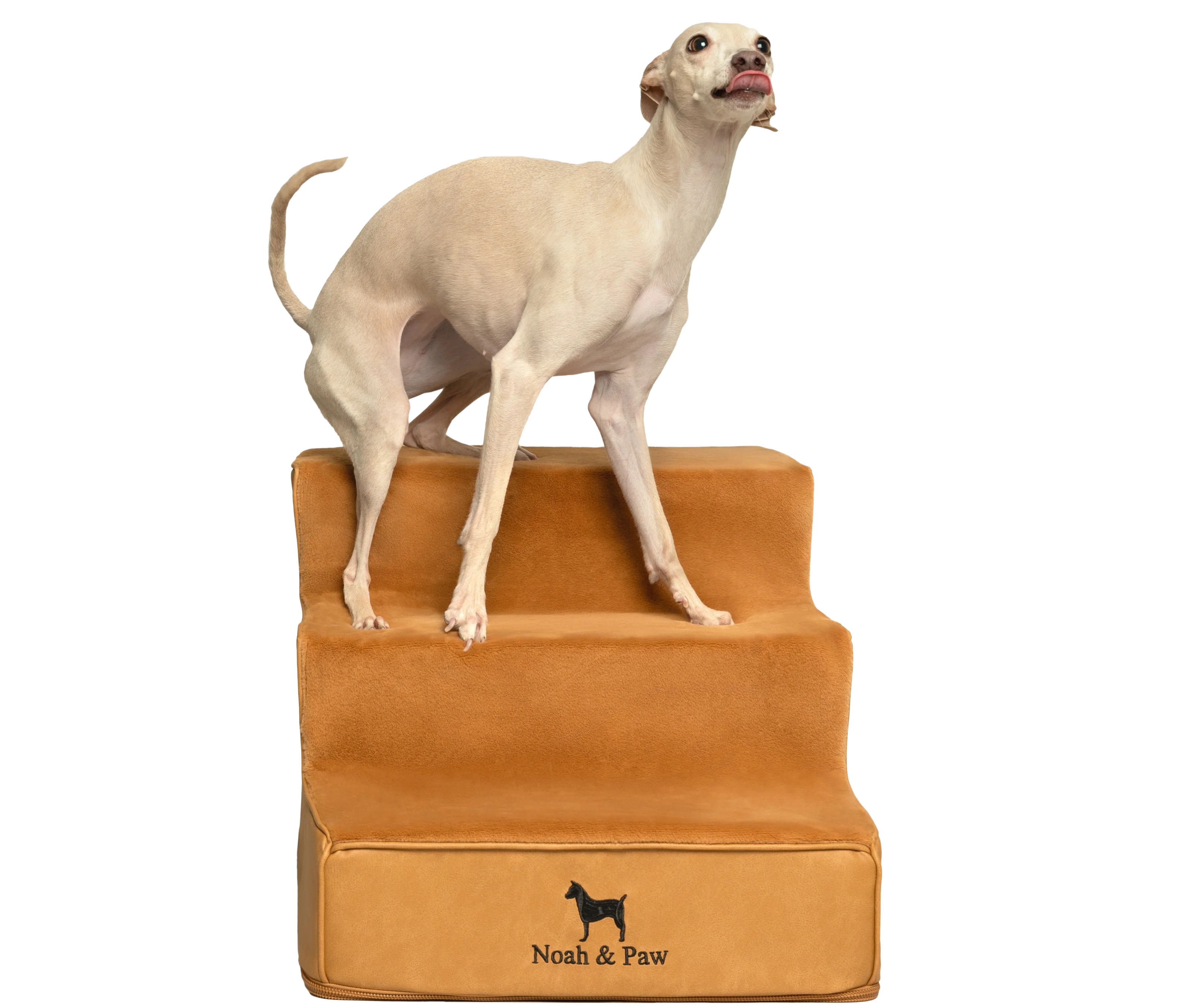 Luxury Dog Stairs For Bed | Faux Leather Pet Steps - Camel - 3 Steps