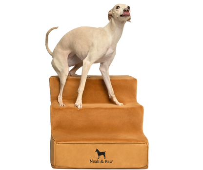 Luxury Dog Stairs For Bed | Faux Leather Pet Steps - Camel - 3 Steps