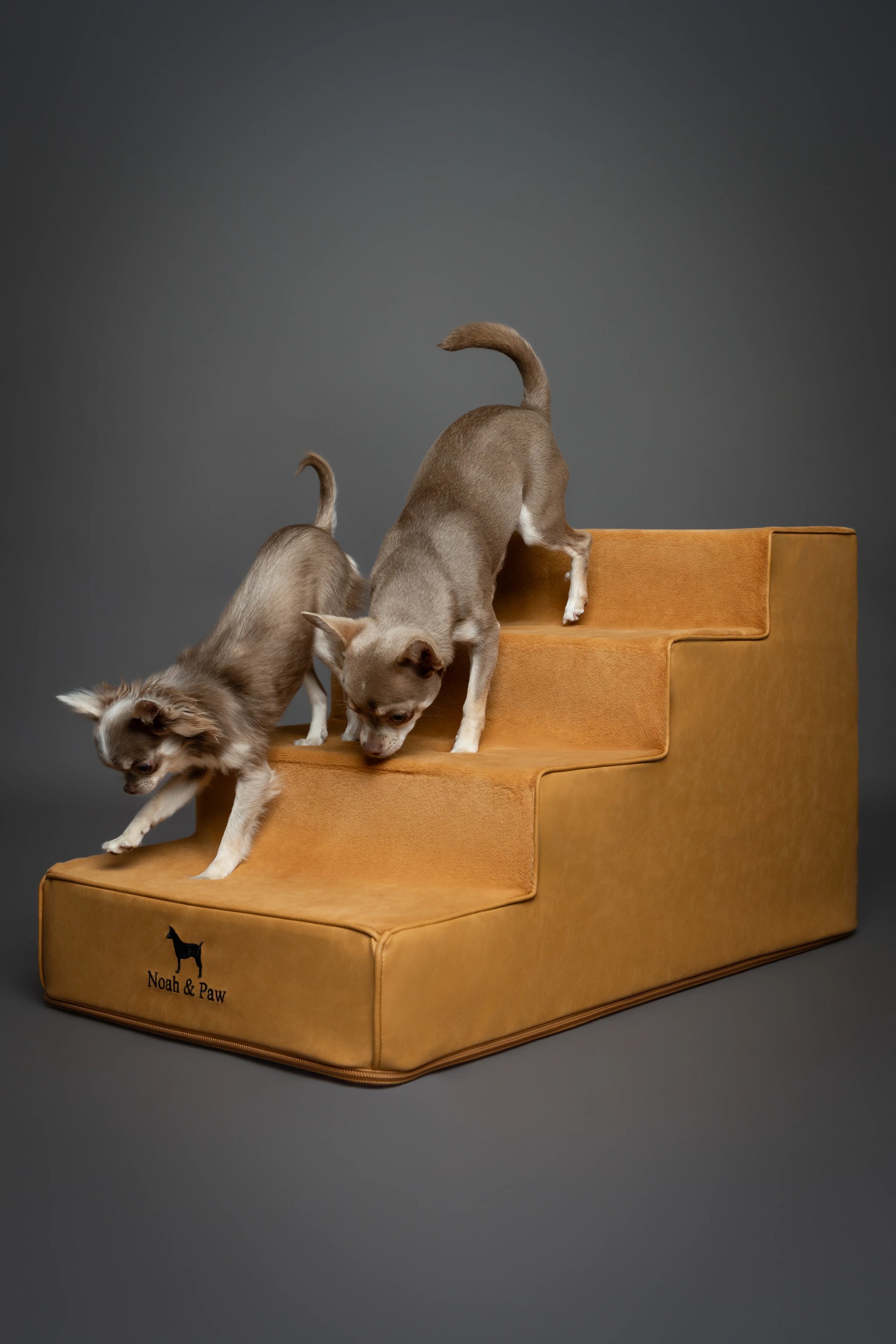 Luxury Dog Stairs for Bed, Faux Leather Collection, Camel