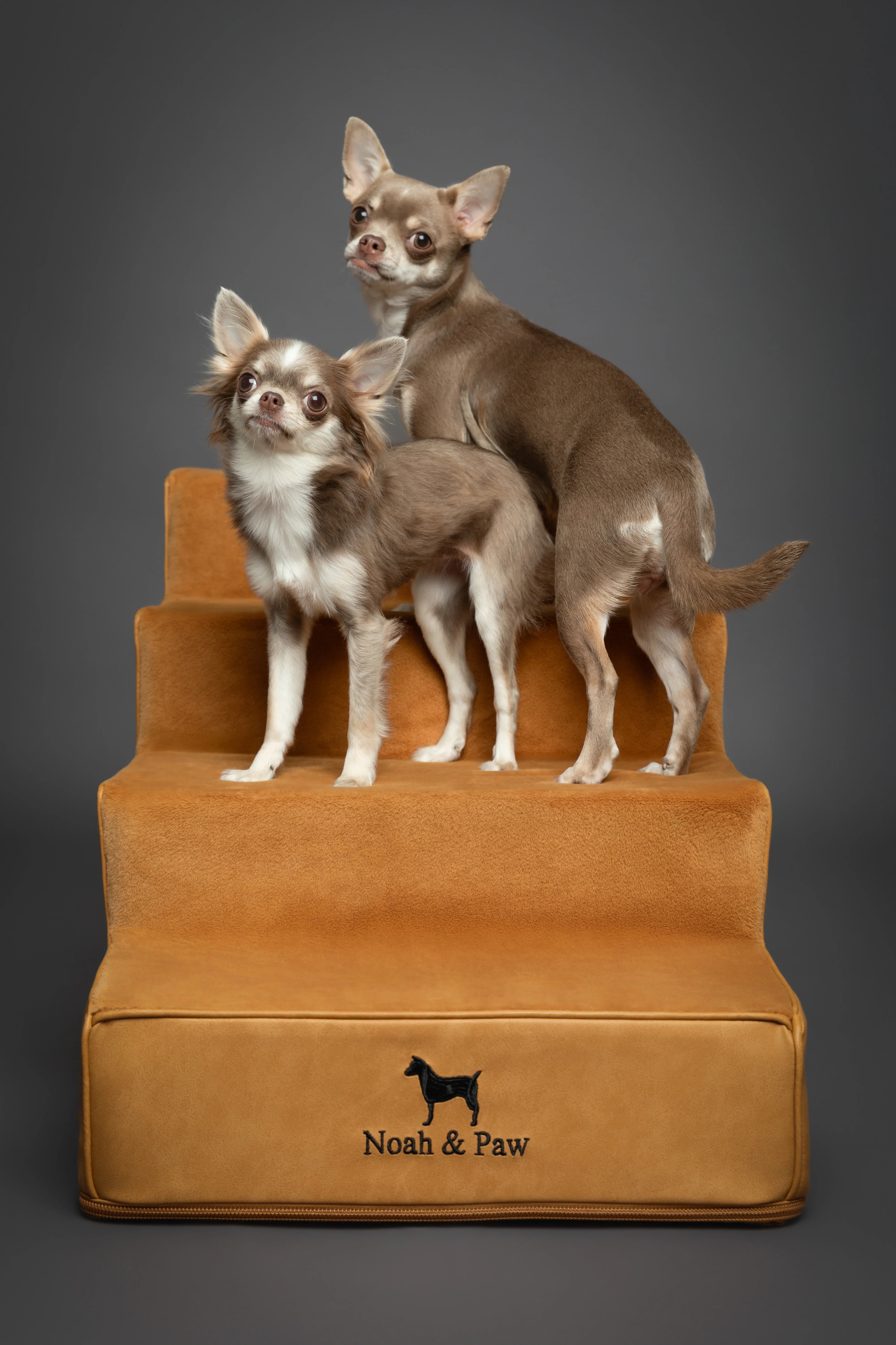 Luxury Dog Stairs for Bed, Faux Leather Collection, Camel