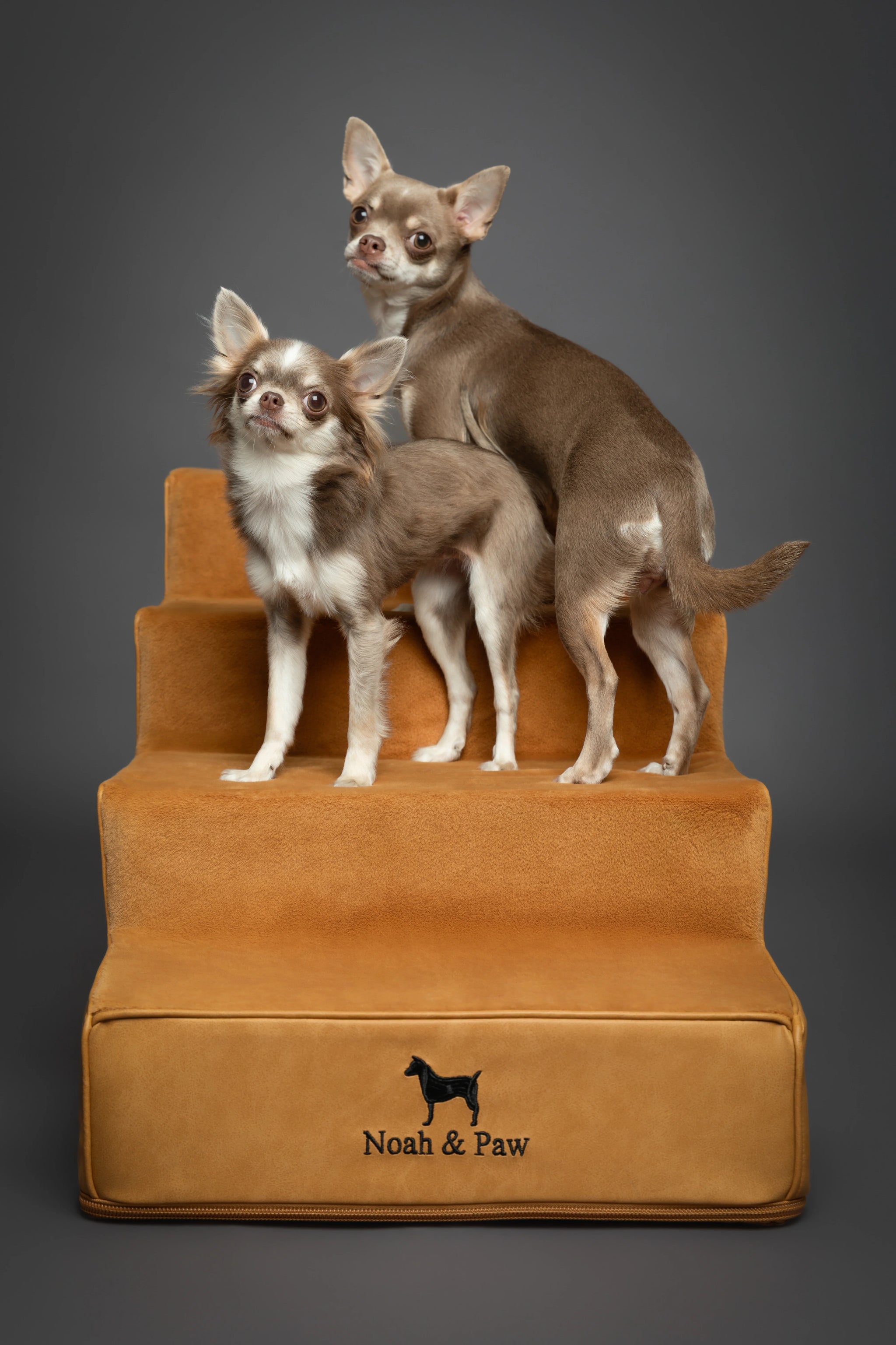 Luxury Dog Stairs for Bed, Faux Leather Collection, Camel
