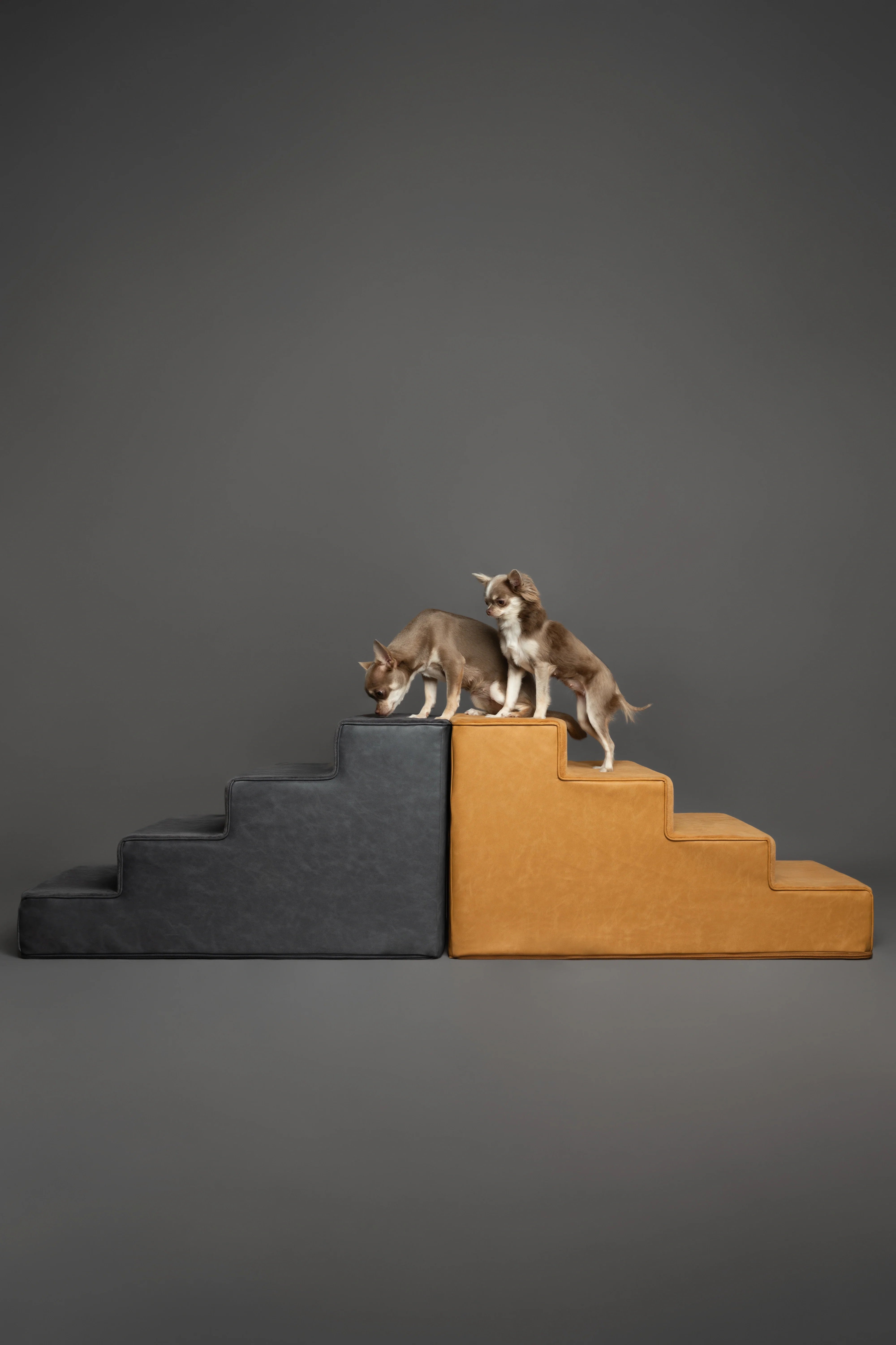 Luxury Dog Stairs for Bed, Faux Leather Collection, Camel