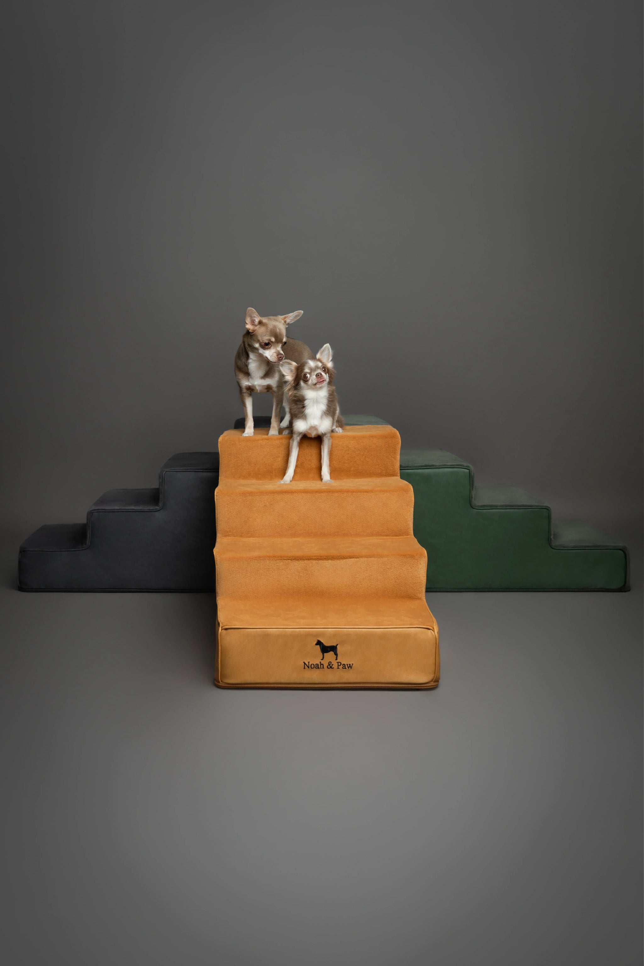 Luxury Dog Stairs for Bed, Faux Leather Collection, Camel