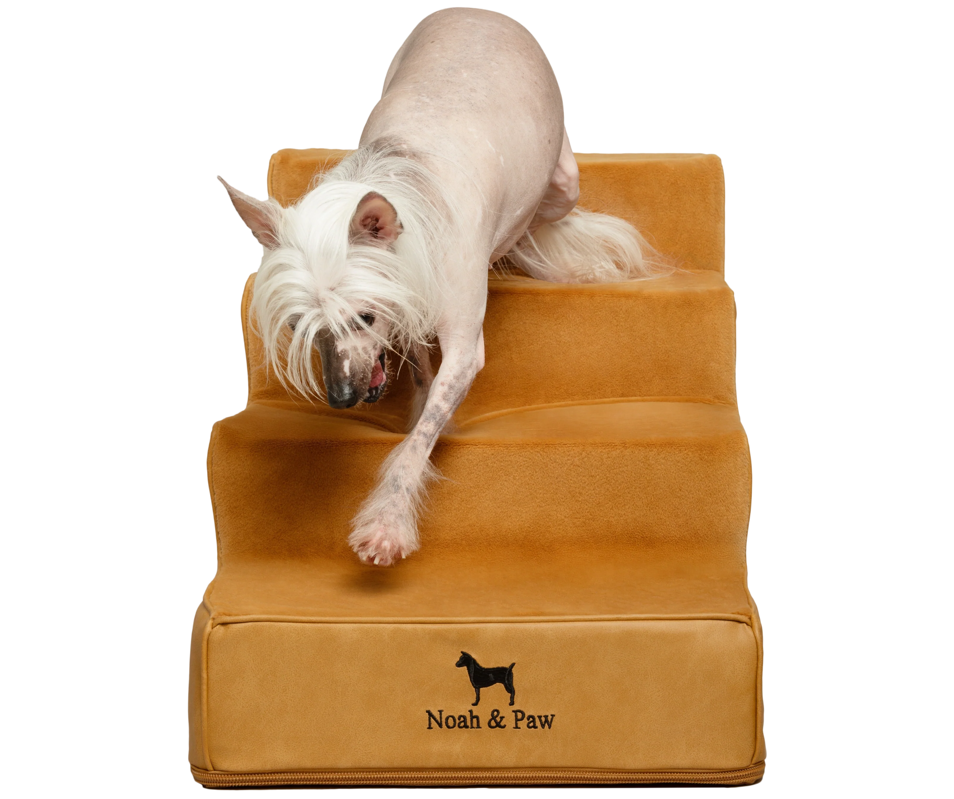 Luxury Dog Stairs For Bed | Faux Leather Pet Steps - Camel - 4 Steps