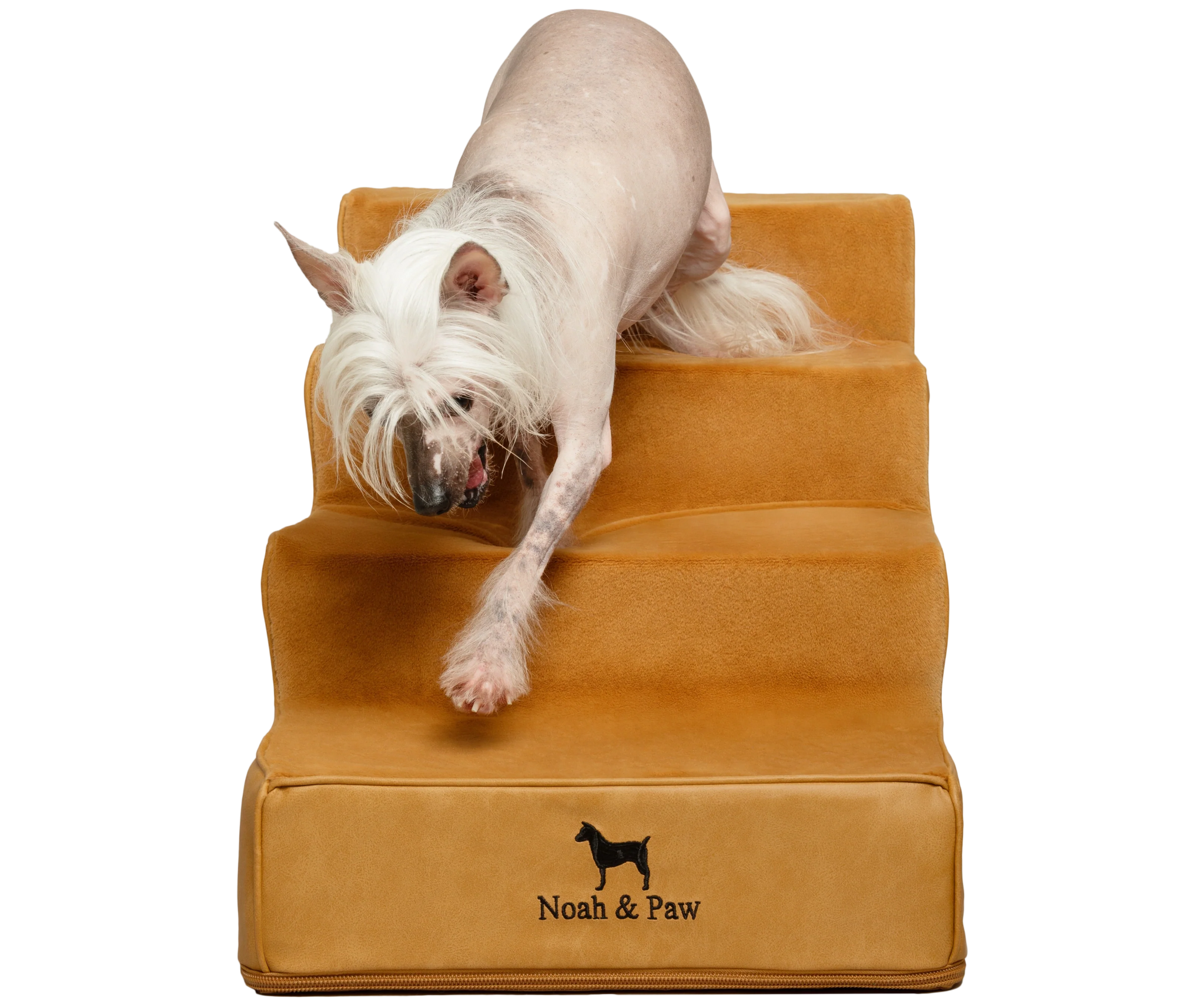 Luxury Dog Stairs For Bed | Faux Leather Pet Steps - Camel - 4 Steps
