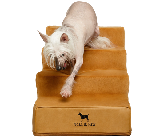 Luxury Dog Stairs For Bed | Faux Leather Pet Steps - Camel - 4 Steps