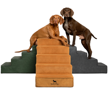 Luxury Dog Stairs For Bed | Faux Leather Pet Steps - Camel - 5 Steps