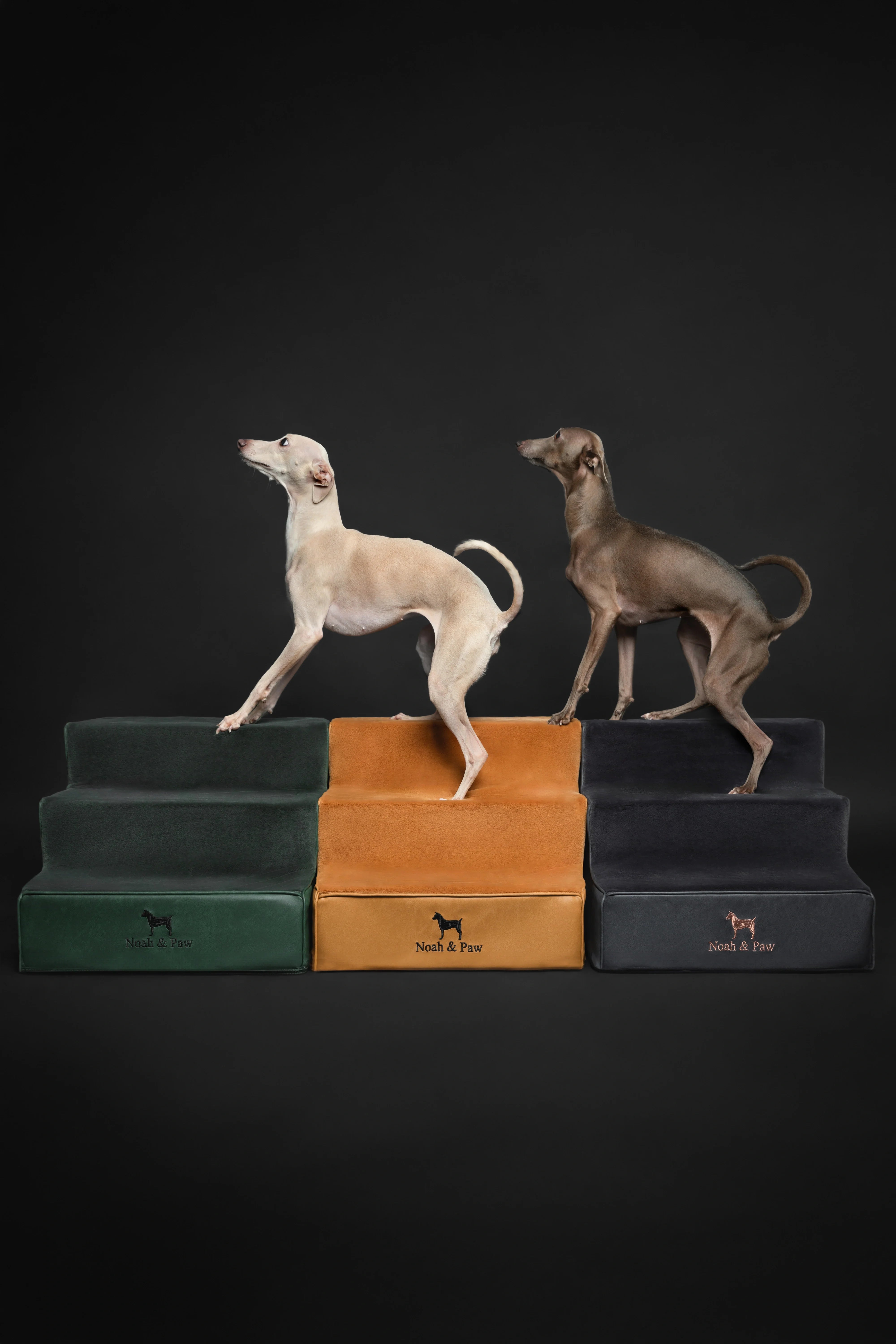 Luxury Dog Stairs for Bed, Faux Leather Collection, Dark Green