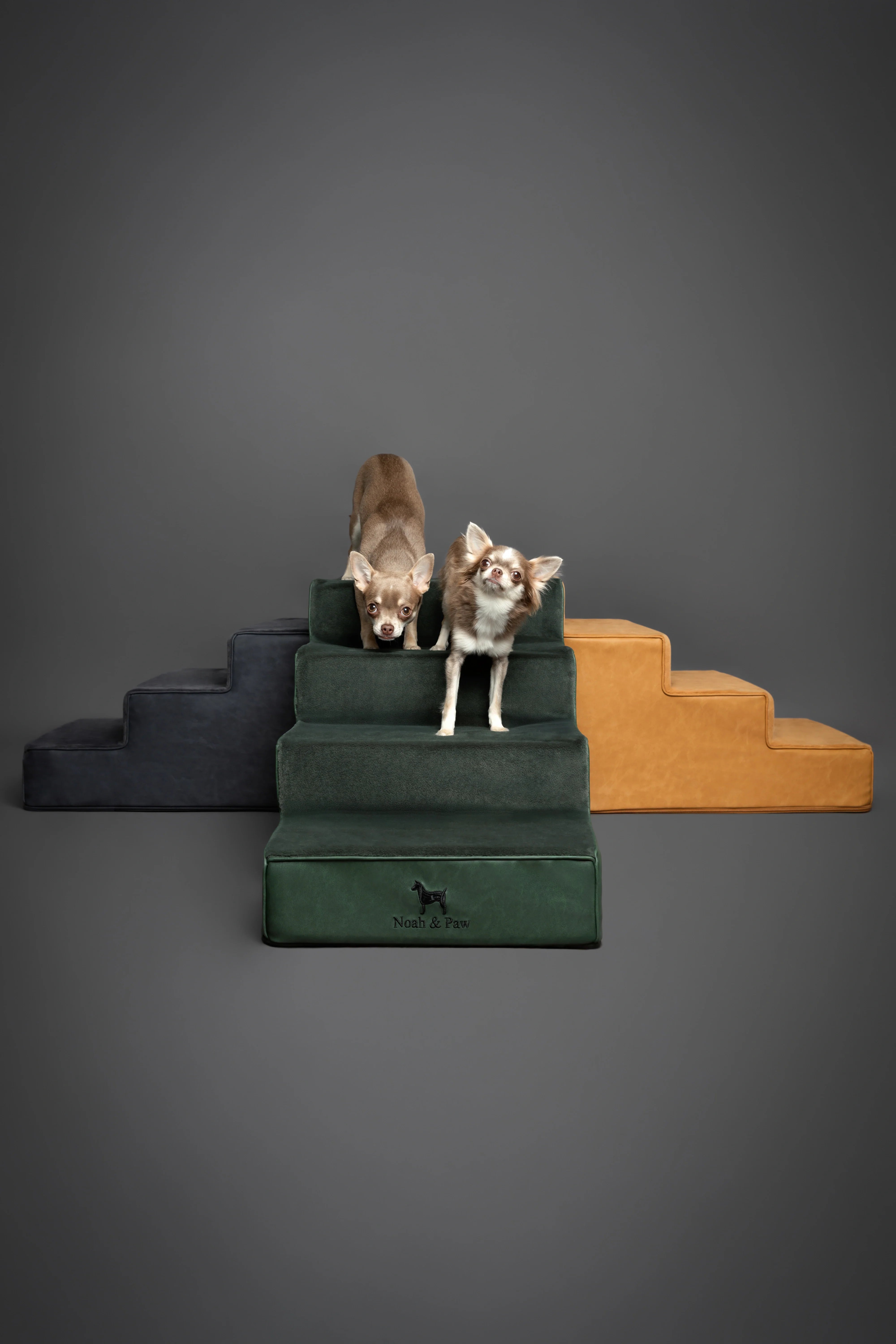 Luxury Dog Stairs for Bed, Faux Leather Collection, Dark Green