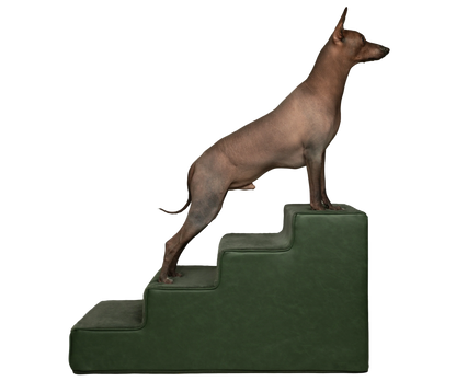 Luxury Dog Stairs For Bed | Faux Leather Pet Steps - Green - 4 Steps
