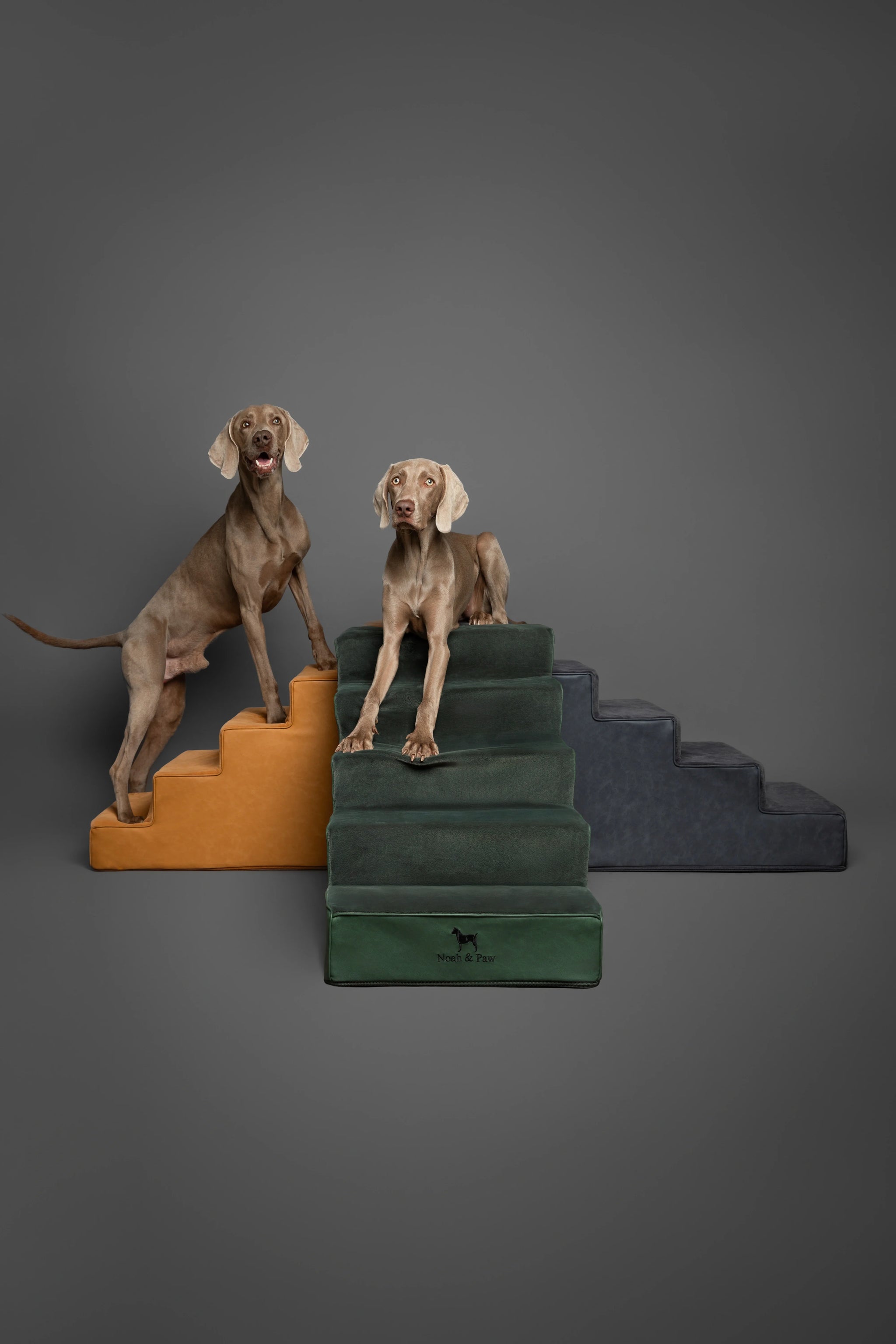 Luxury Dog Stairs for Bed, Faux Leather Collection, Dark Green