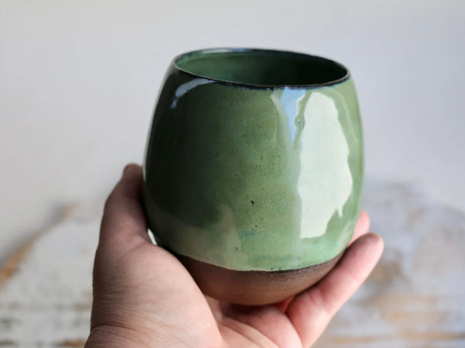 Green Ceramic Mug - Handmade Pottery Artwork Gift for Coffee Lovers