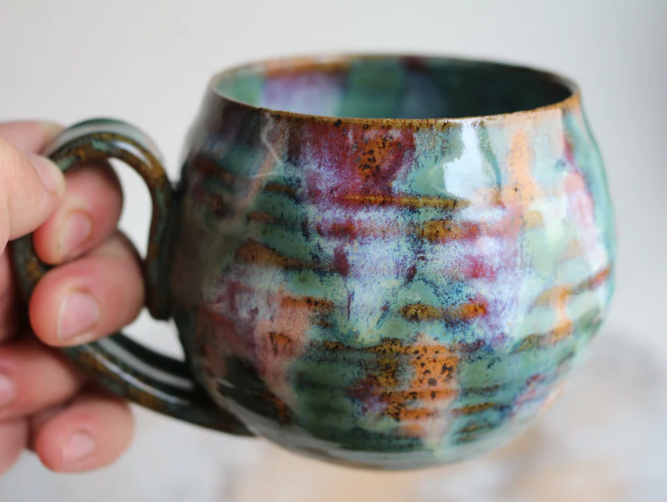 Unique Ceramic Art Mug - Green Garden Colors Hand Painted mug, Unique Artwork - Gift for Coffee Lovers