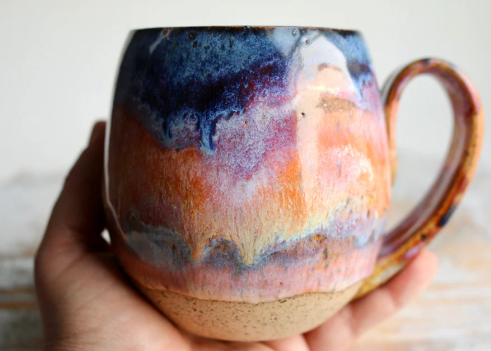 Unique Sunset Artwork Ceramic Mug - Handmade Functional Pottery Mug