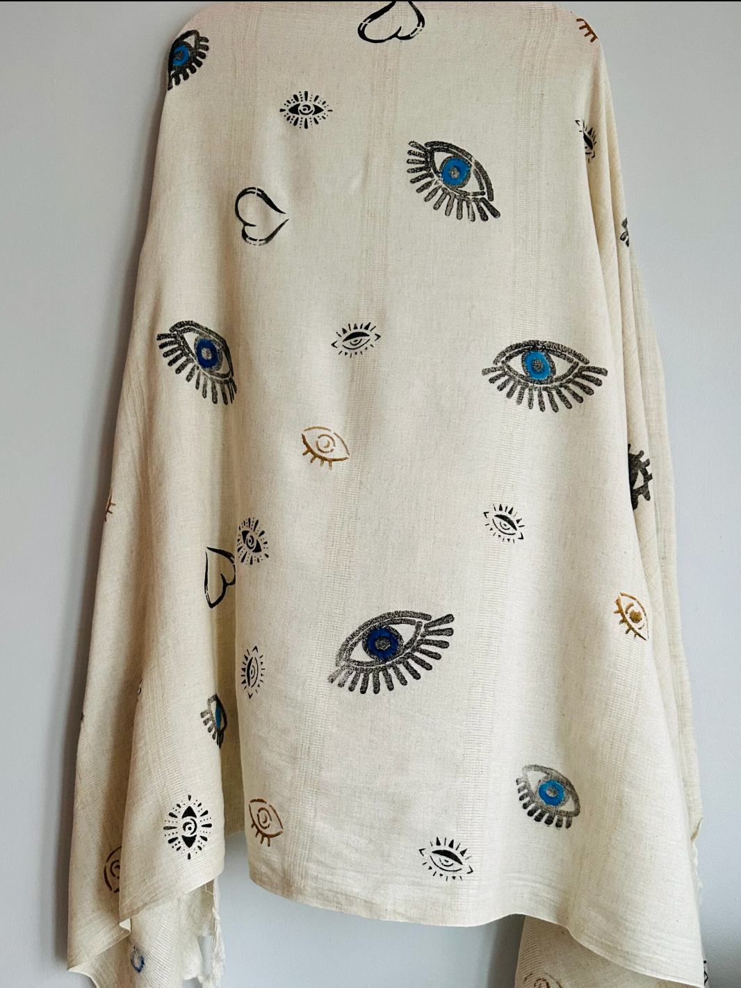 Evil eye love patterned scarf/ towel| Ivory