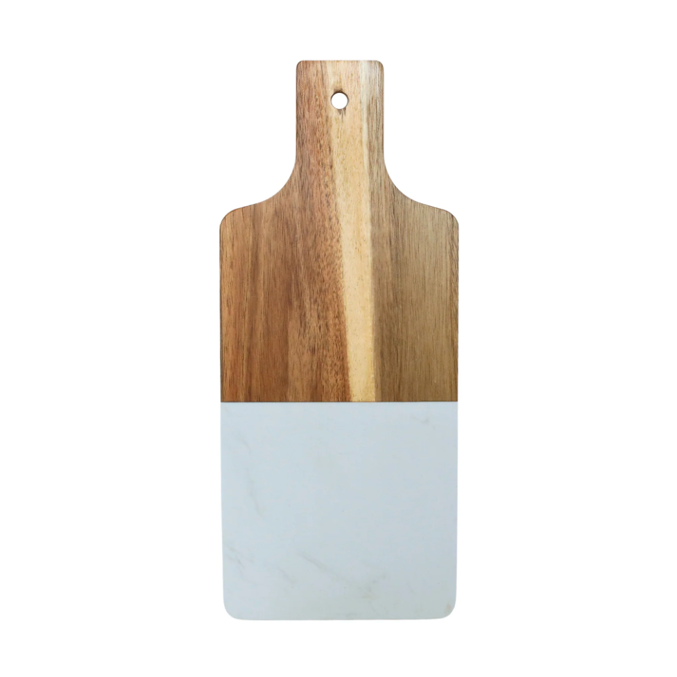 White Marble and Acacia Wood Handled Board