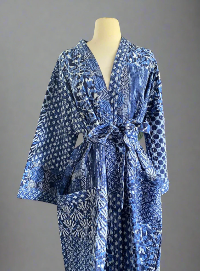 Majestic Indigo Patchwork Kantha Robe