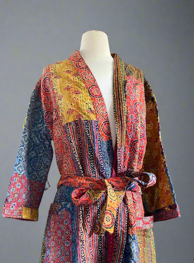 Vibrant Patchwork Kantha Robe