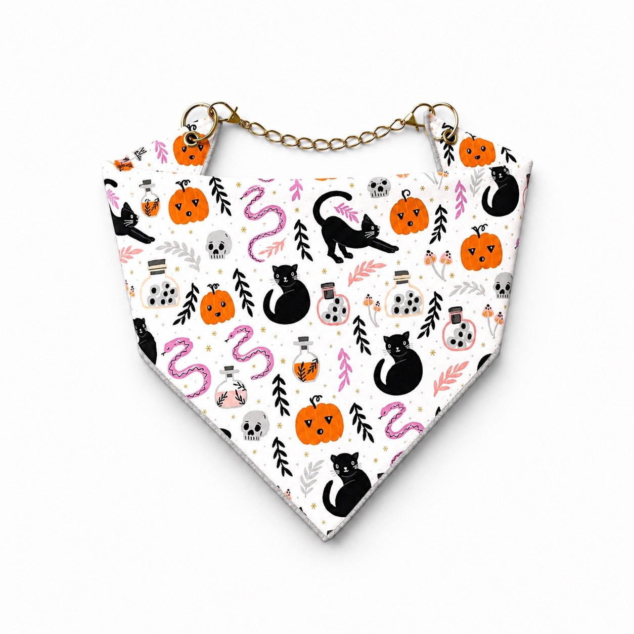 Adjustable Gold Chain Dog Bandana - Black Cat Potions