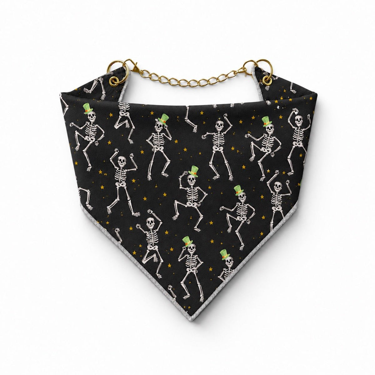 Adjustable Gold Chain Dog Bandana - Dancing Skeletons