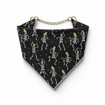 Adjustable Gold Chain Dog Bandana - Dancing Skeletons