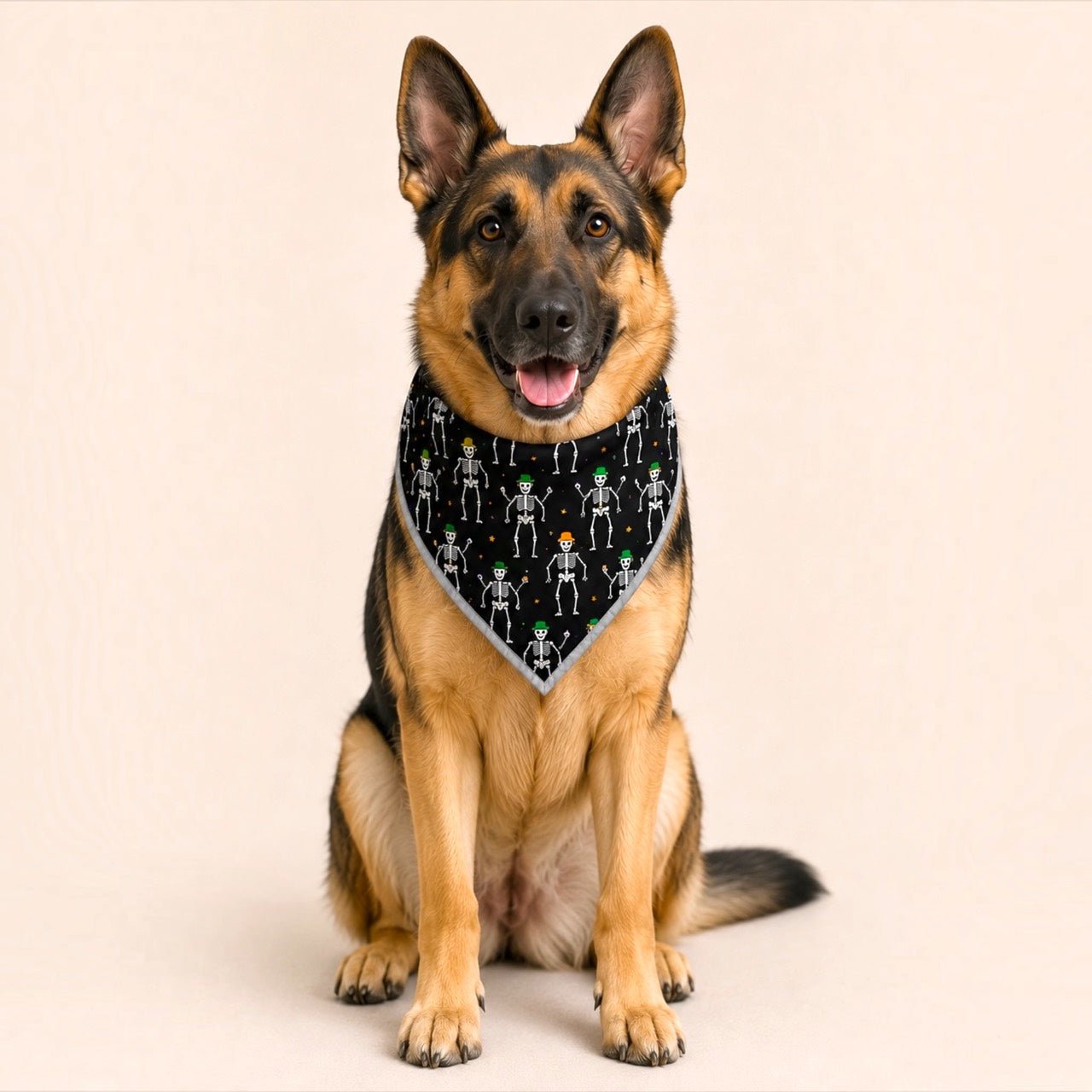 Adjustable Gold Chain Dog Bandana - Dancing Skeletons